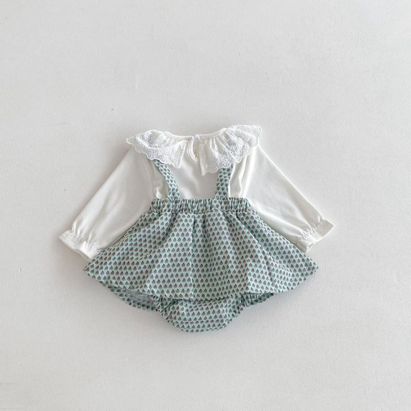 【BABY】花柄サロペットスカート、長袖TシャツSK100331