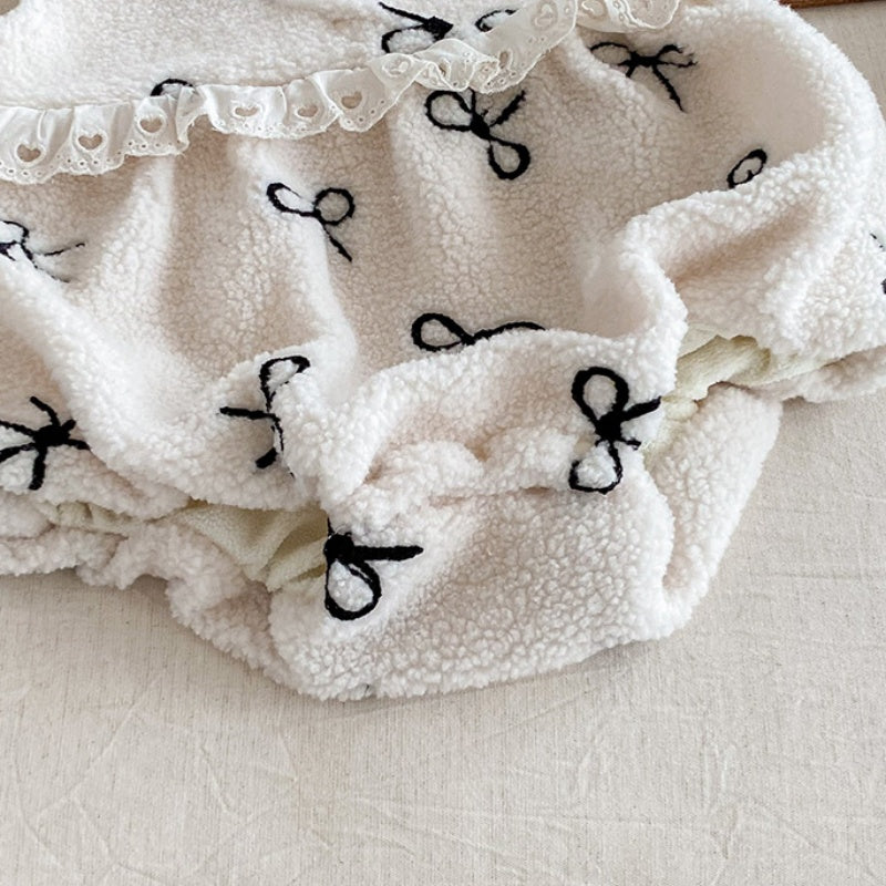 【BABY】冬新作 ボアリボン刺繍ロンパースSK102107