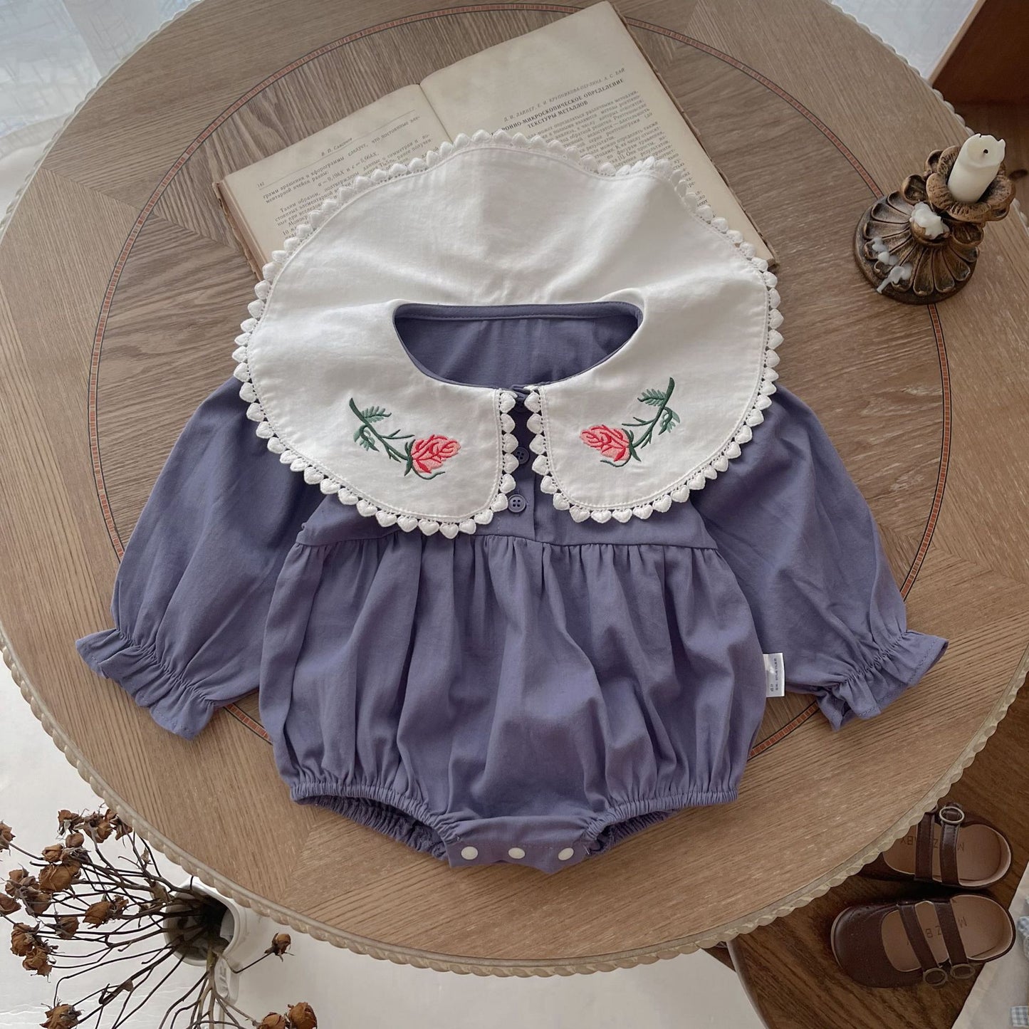 【BABY】花刺繡襟ワンピース風ロンパースSK022602