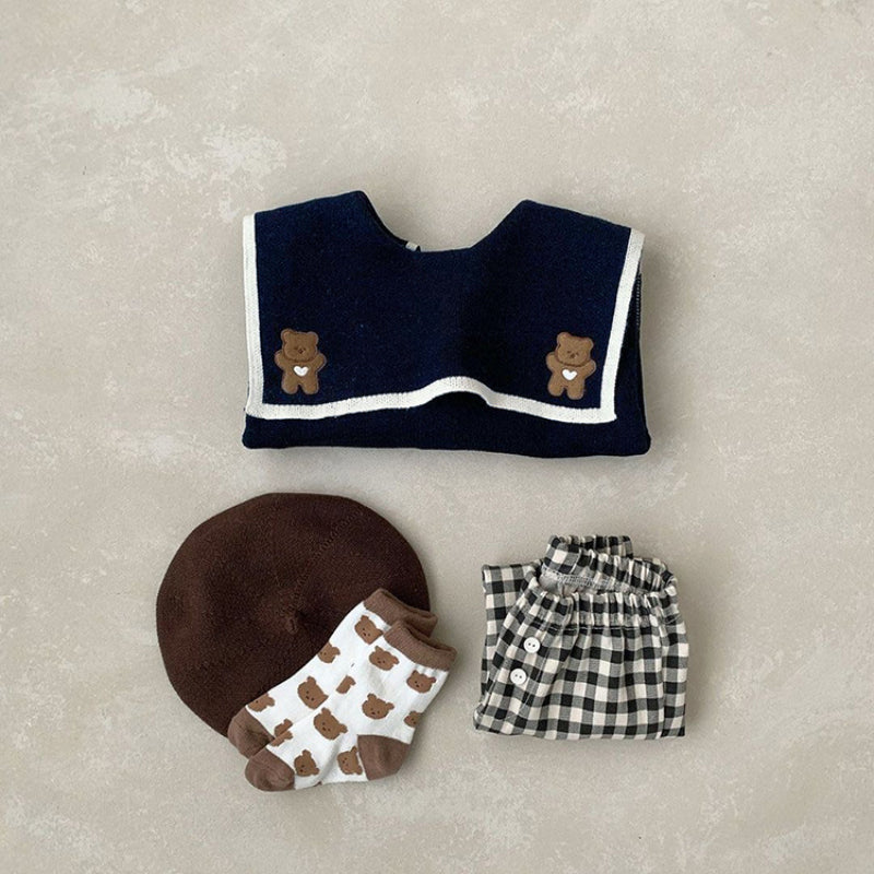 【BABY】くま刺繍ビッグカラーニットカーディガンSK101536
