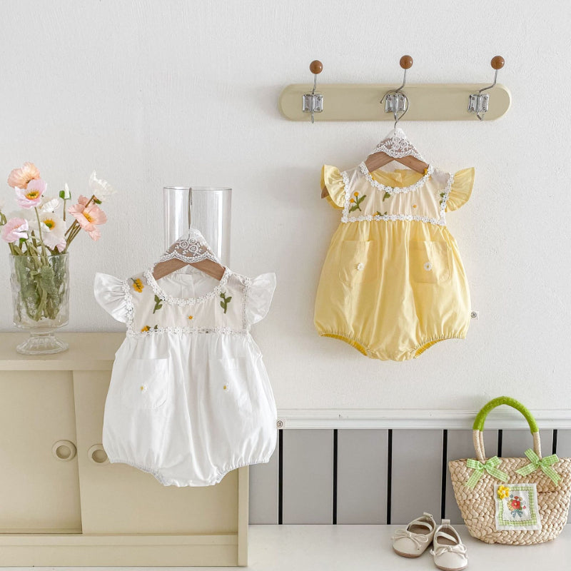 【BABY】夏新作 小花刺繍襟ロンパースSK071907