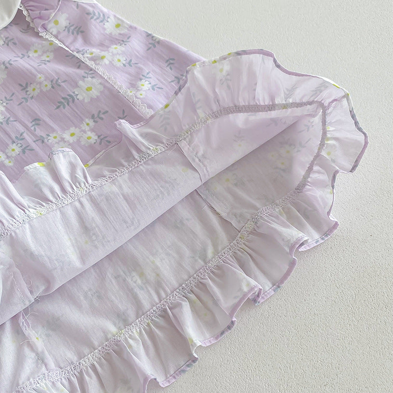 【姉妹服】夏新作 パープル小花柄ロンパース、ワンピースSK081626