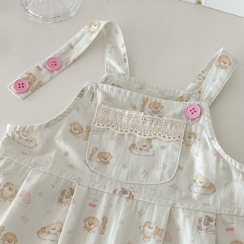 【BABY】いぬ柄サロペットパンツ&フリル襟TシャツSK100425