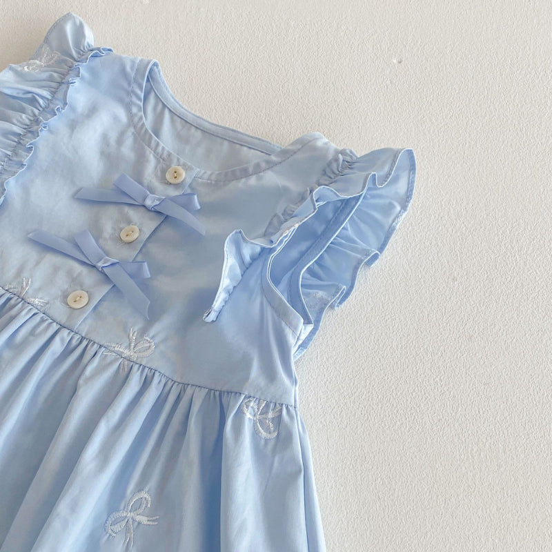 【BABY&KID】夏新作 無地リボン刺繍ワンピースSK070501