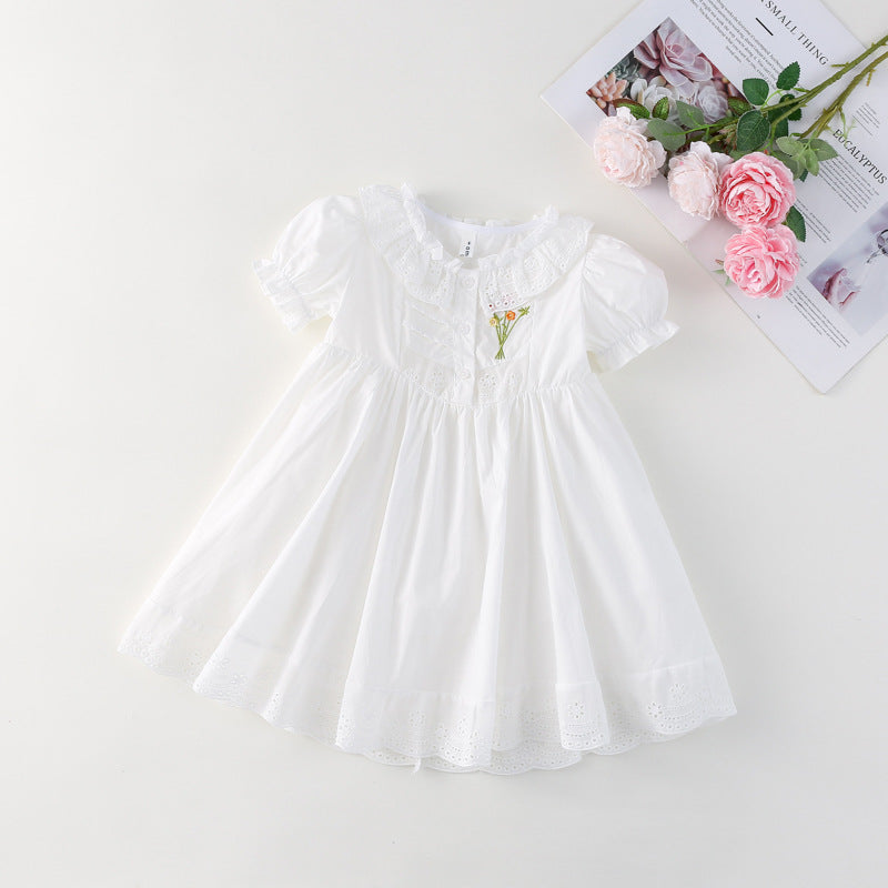 【BABY&KID】夏新作 レース襟お花刺繍ワンピースSKO71109