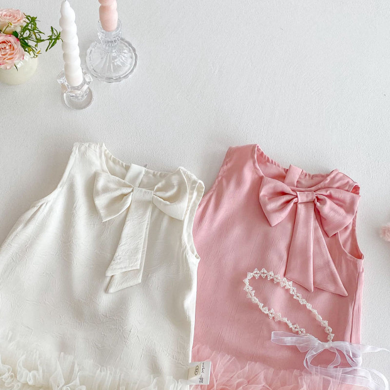 【BABY&KID】夏新作 リボン付きチュールワンカラーお姫様ワンピースSKO71206