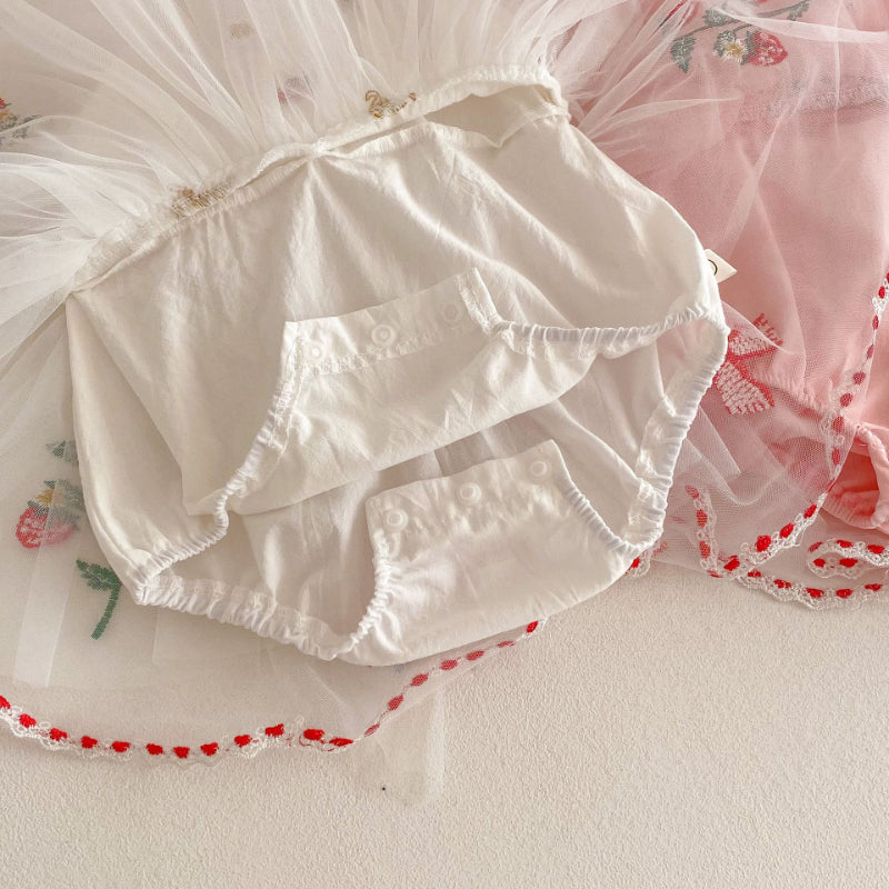 【BABY】夏新作 いちご刺繍リボンロンパースワンピSK081707