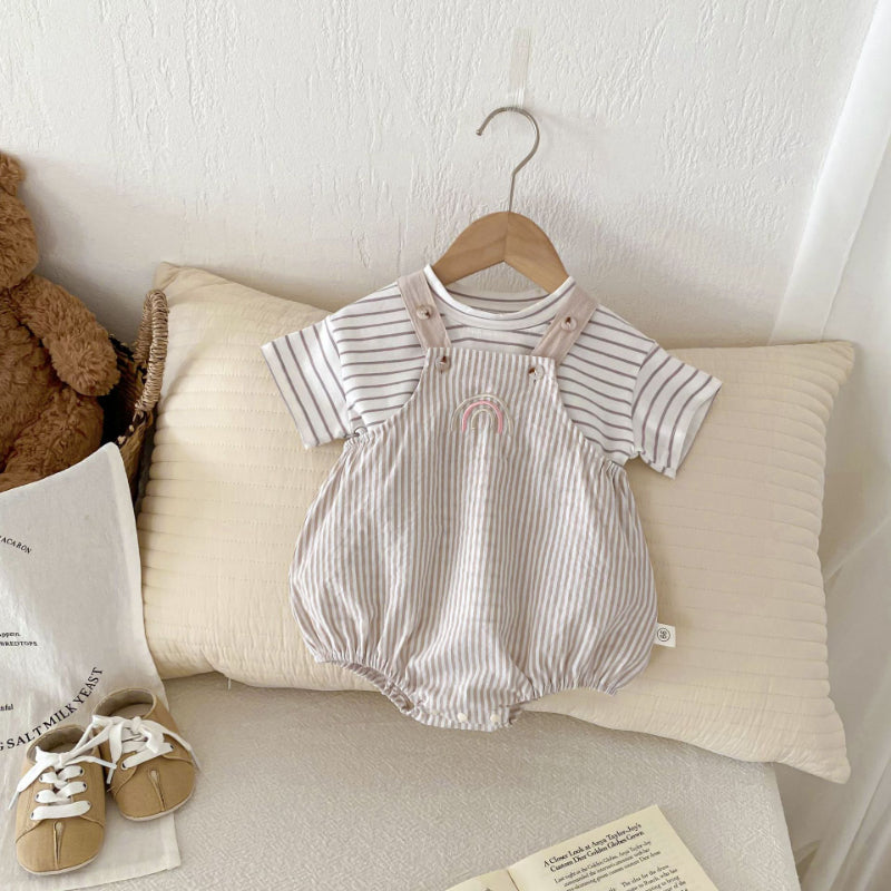 【BABY】夏新作 虹刺繍サロペット、薄手コットン半袖TシャツSK071016