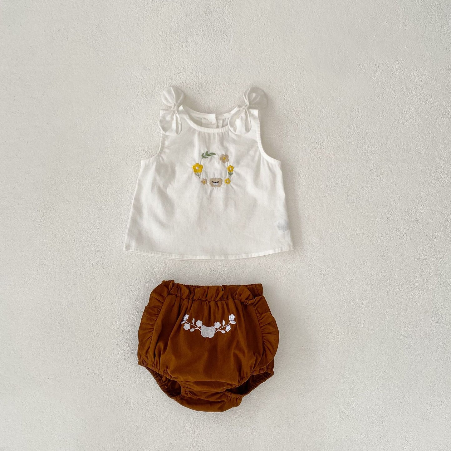 【BABY】夏新作 リボン刺繍ベスト&ショートパンツセットアップSK071608