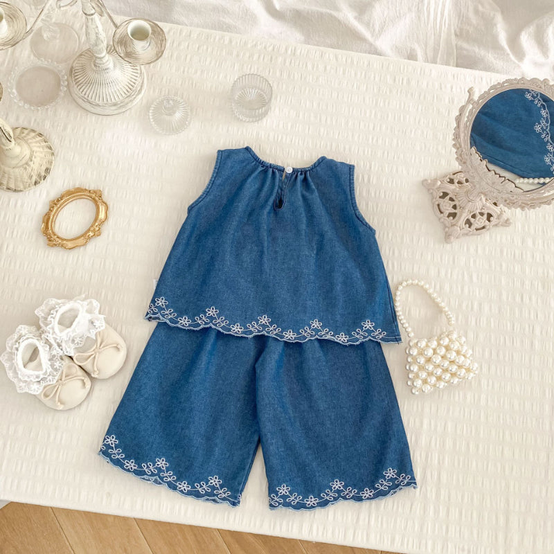 【BABY&KID】夏新作 ノースリーブデニムトップス&パンツSK071931