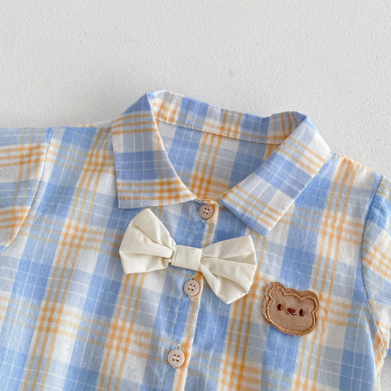 【BABY】夏新作 Sweet bearチェックロンパース、サロペットSK062910