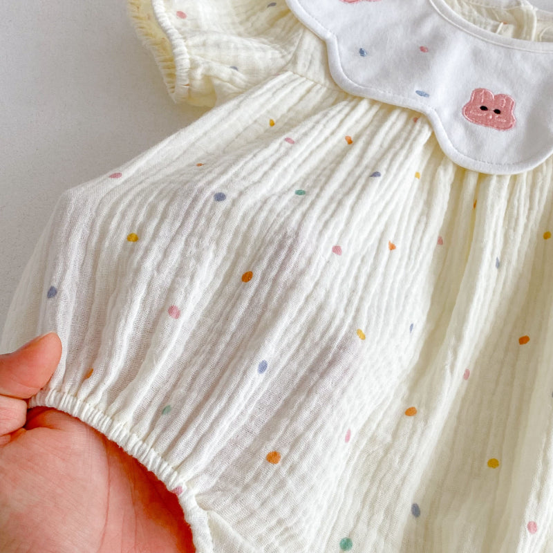【BABY】夏新作 うさぎ刺繍ドットロンパースSK092606