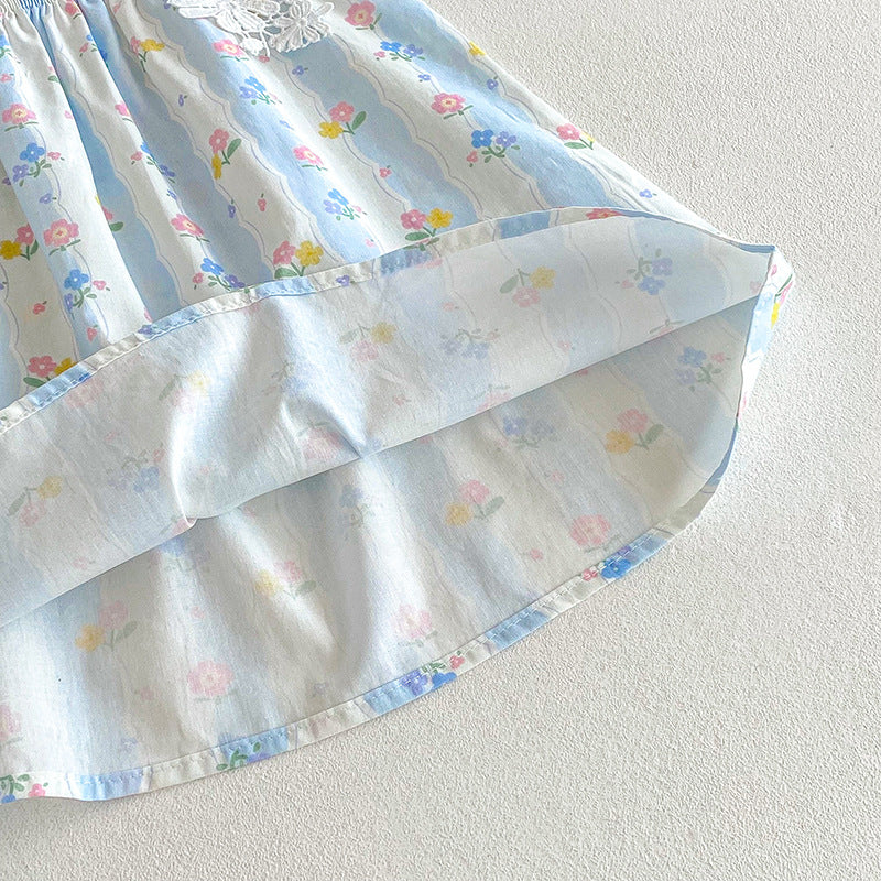 【姉妹服】夏新作 レースキャミ小花柄ロンパース、ワンピースSK081628