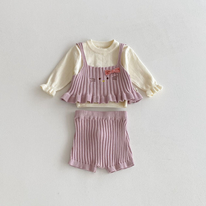 【BABY】猫ベスト&ニットトップス&バルーンパンツ3点セットSK100732