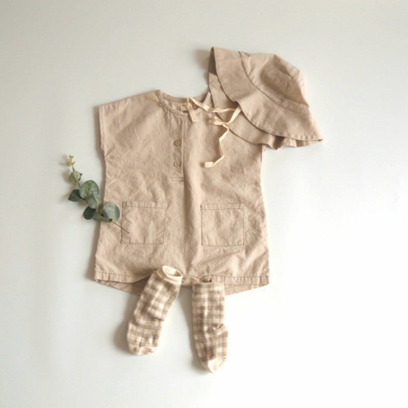 【BABY】夏新作 チェック、無地ロンパース&帽子SK071304