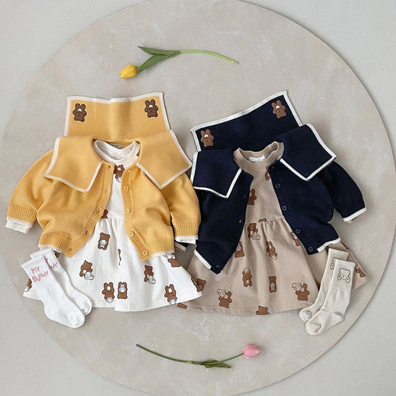 【BABY】くま刺繍ビッグカラーニットカーディガンSK101536