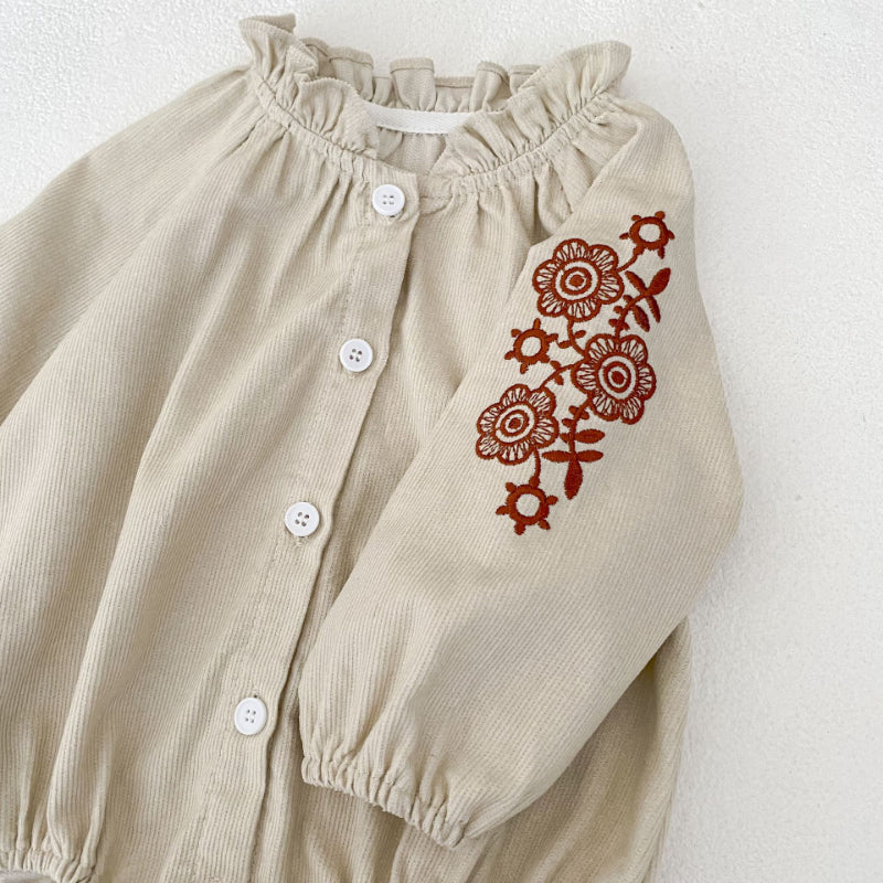 【BABY】フリル襟コーデュロイ刺繍ロンパースSK100120