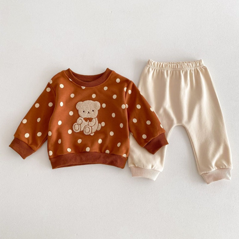 【BABY&KID】クマ柄ボーダー、ドットセットアップSK032203
