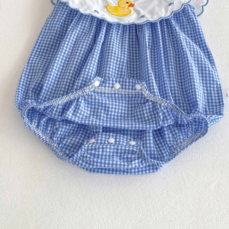 【BABY】夏新作 アヒルブルーチェックロンパースSK071006
