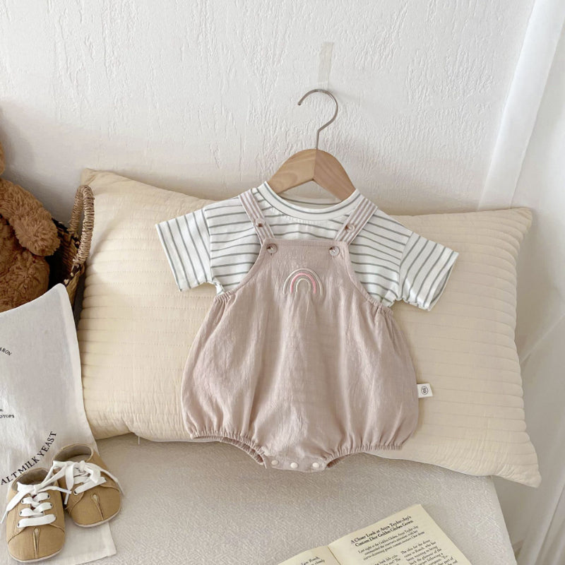 【BABY】夏新作 虹刺繍サロペット、薄手コットン半袖TシャツSK071016