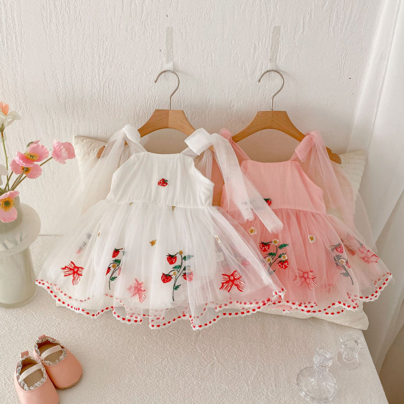 【BABY】夏新作 いちご刺繍リボンロンパースワンピSK081707