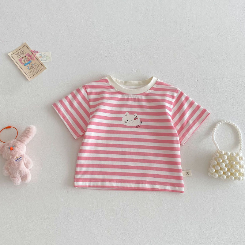【BABY&KID】夏新作 ネコプリントTシャツ、ワンピ、サロペット、ドットパンツセットSKO71201