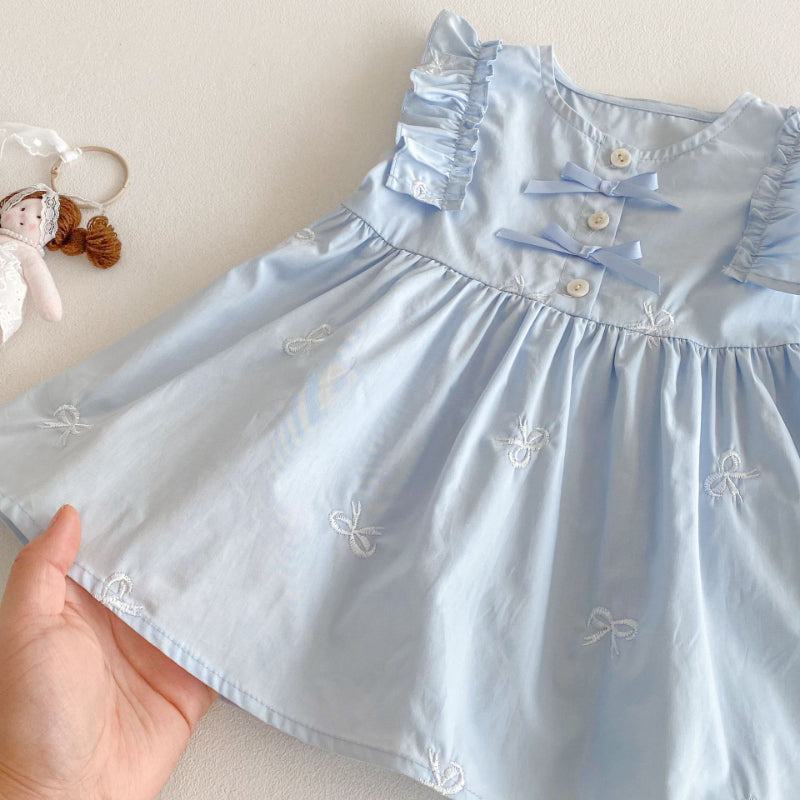 【BABY&KID】夏新作 無地リボン刺繍ワンピースSK070501