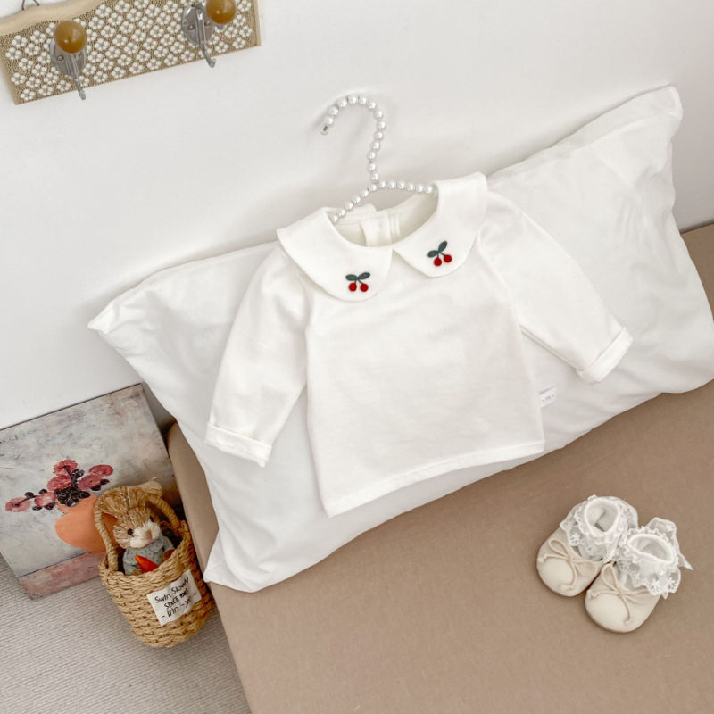 【BABY&KID】リボンジャンパースカート、さくらんぼ刺繍襟TシャツSK100843