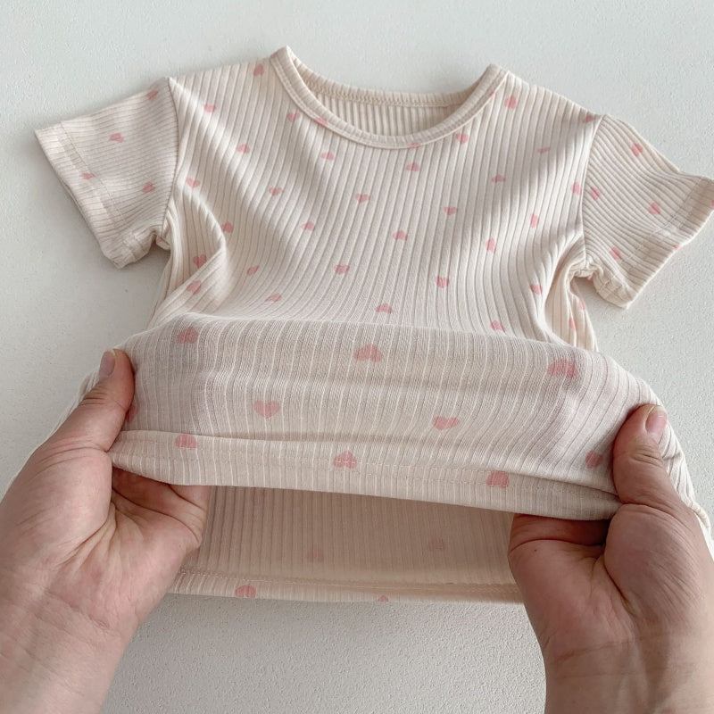 【BABY&KID】夏新作 ハートTシャツ&ボーダーショートパンツSK080212