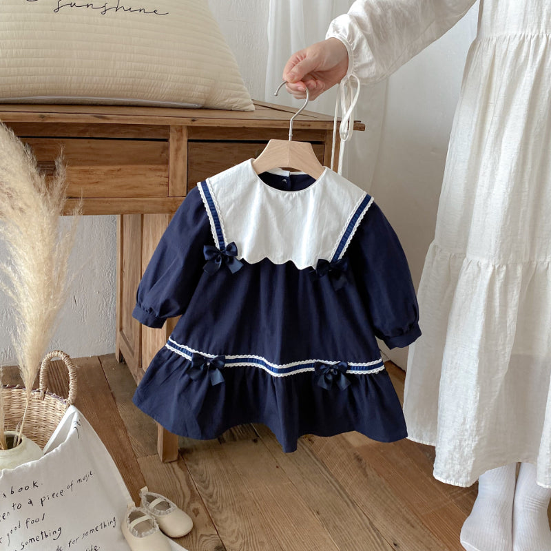 【BABY&KID】学院風カラー蝶結びワンピースSK011025