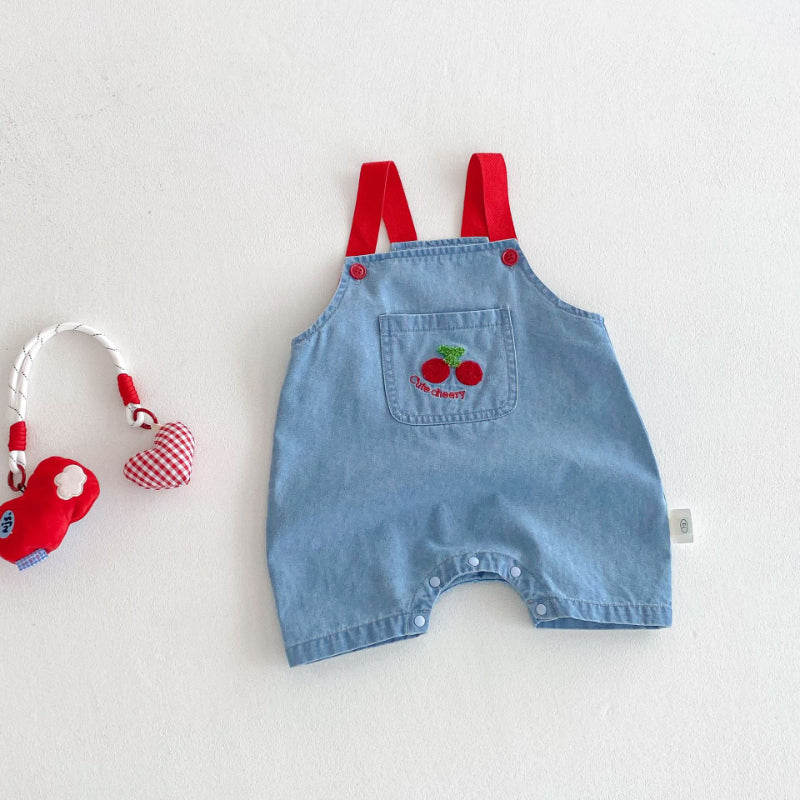 【BABY&KID】夏新作 チェリー柄デニムサロペット、チェリープリントTシャツSK080618