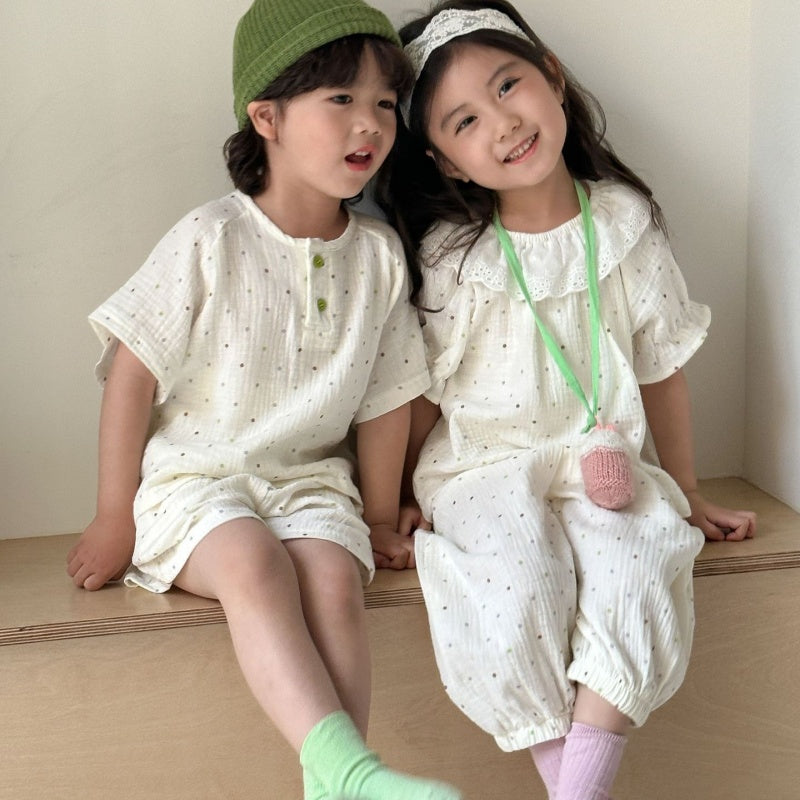 【BABY&KID】夏新作 純綿ガーゼドット柄スーツSK063019