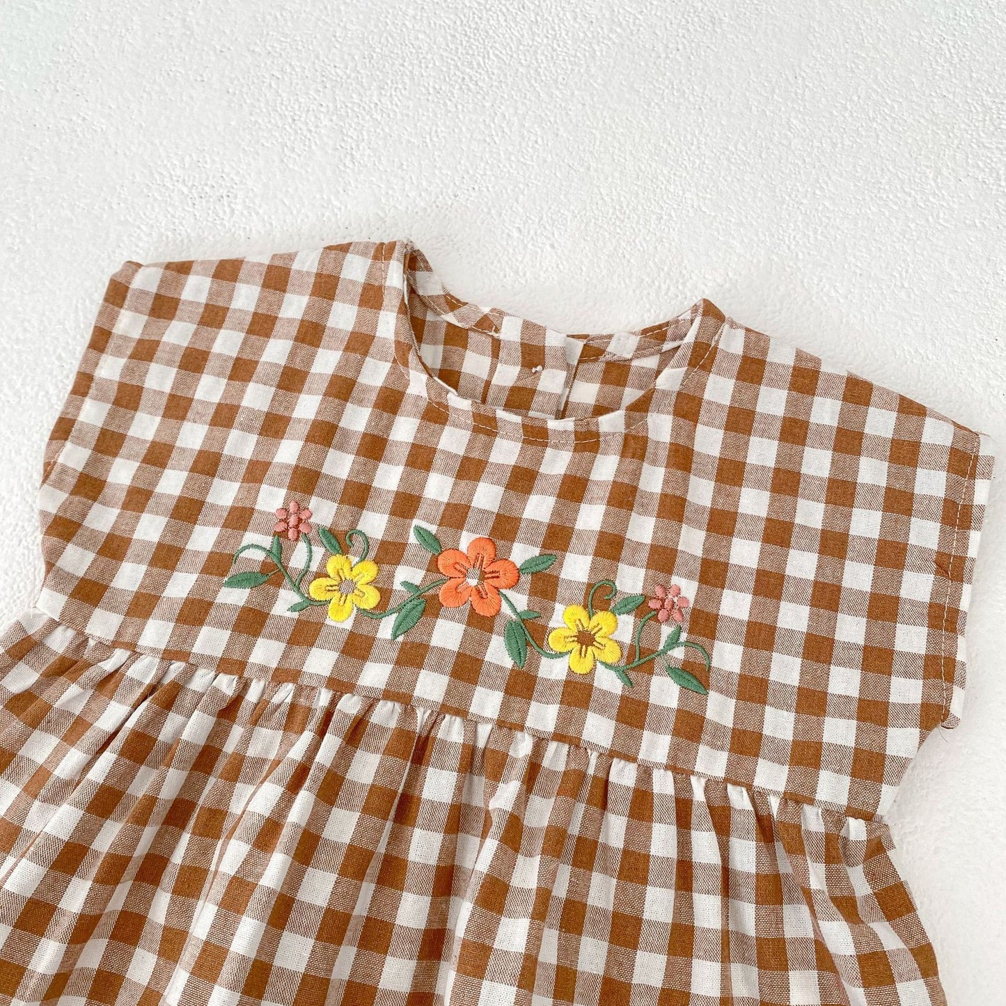 【BABY】夏新作 チェック刺繍フラワーセットSK071604