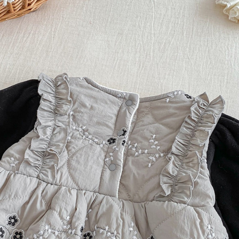 【BABY】冬新作小花柄蝶結びキルティングロンパースSK103102