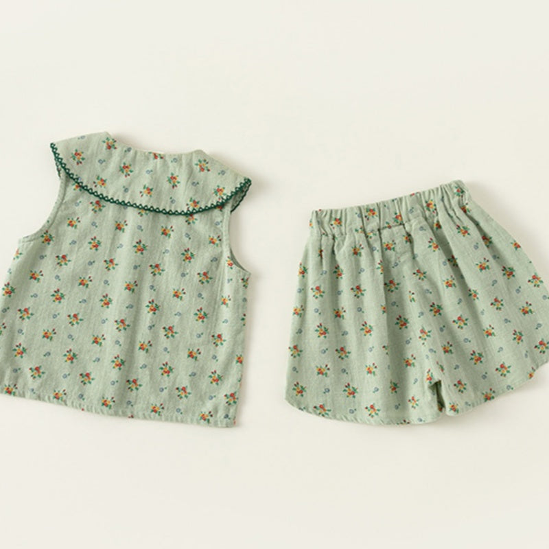 【BABY&KID】夏新作 小花柄グリーンセットアップSK092628