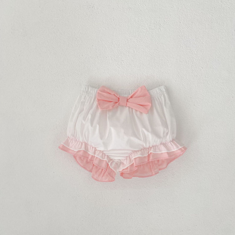 【BABY&KID】夏新作 バイカラーフリル袖トップス&ショートパンツSK081525
