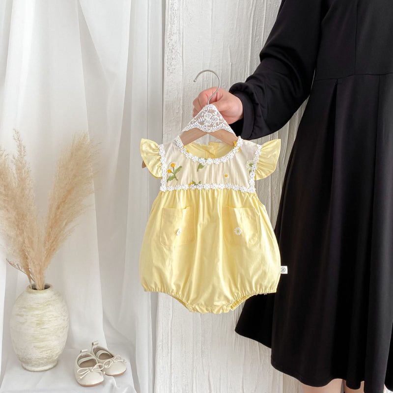 【BABY】夏新作 小花刺繍襟ロンパースSK071907