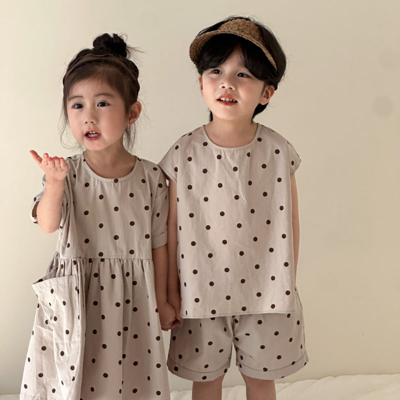 【BABY&KID】夏新作 ノースリーブドットセットアップ、ワンピースSK072109