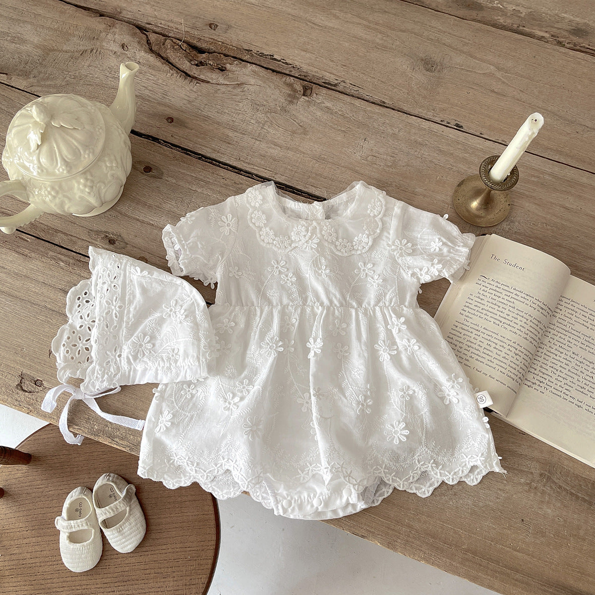 【BABY】夏新作 レース刺繍プリンセスロンパースドレス&帽子SK061820