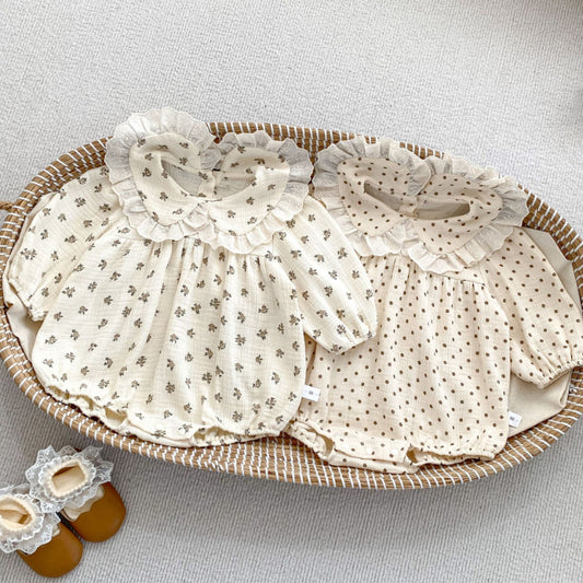 【BABY】フリル襟ドット、花柄ロンパースSKO70722