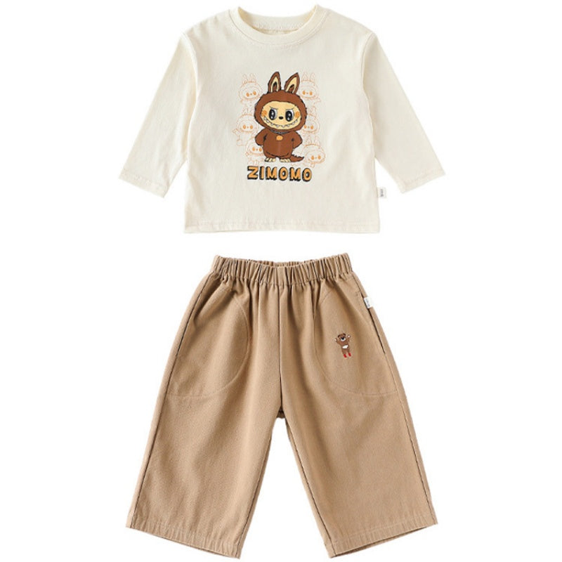 【BABY&KID】北欧風カートゥーンプリントTシャツ、無地パンツSK101332