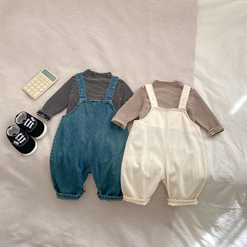 【BABY】無地デニムサロペット、ボーダーTシャツSK100632