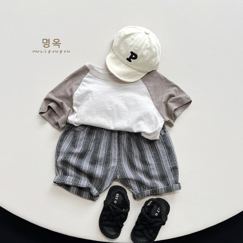 【BABY&KID】夏新作 ラグラン切り替えTシャツSK080814