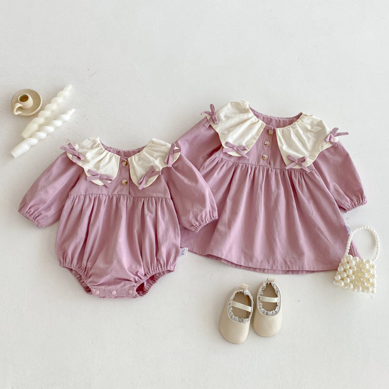 【BABY】蝶結び丸衿ロンパース、ワンピースSK100123