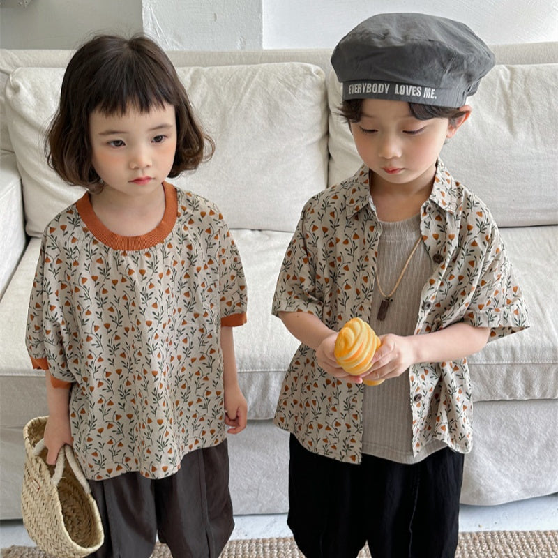 【BABY&KID】夏新作 フラワープリント半袖Tシャツ、シャツSK080506