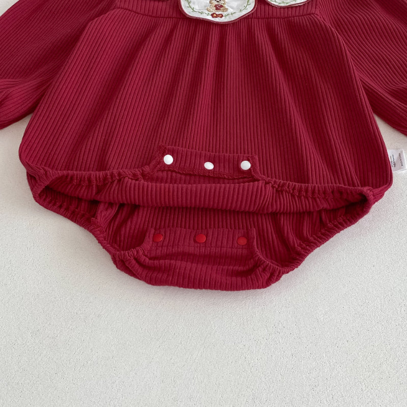 【BABY】小兔刺繍花びら襟ロンパースSK092801