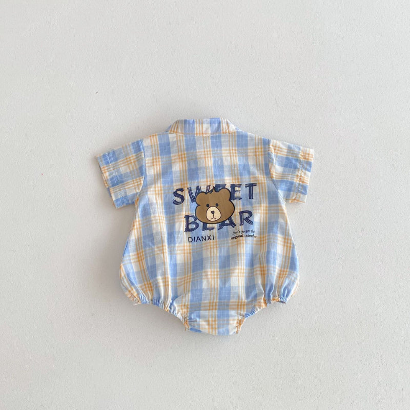 【BABY】夏新作 Sweet bearチェックロンパース、サロペットSK062910