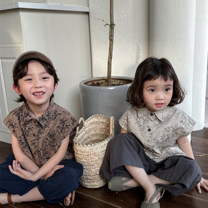 【BABY&KID】夏新作 レトロフラワー半袖シャツSK080508