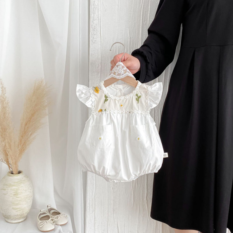 【BABY】夏新作 小花刺繍襟ロンパースSK071907