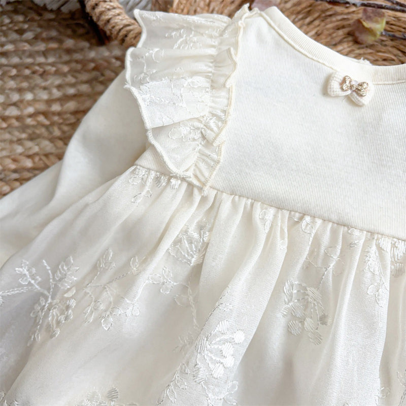 【BABY】花柄刺繍蝶結びロンパースSK010303